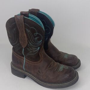 Ariat Fatbaby Boots Women Size 7 B Brown Leather Western Cowboy 10016238 Pull On